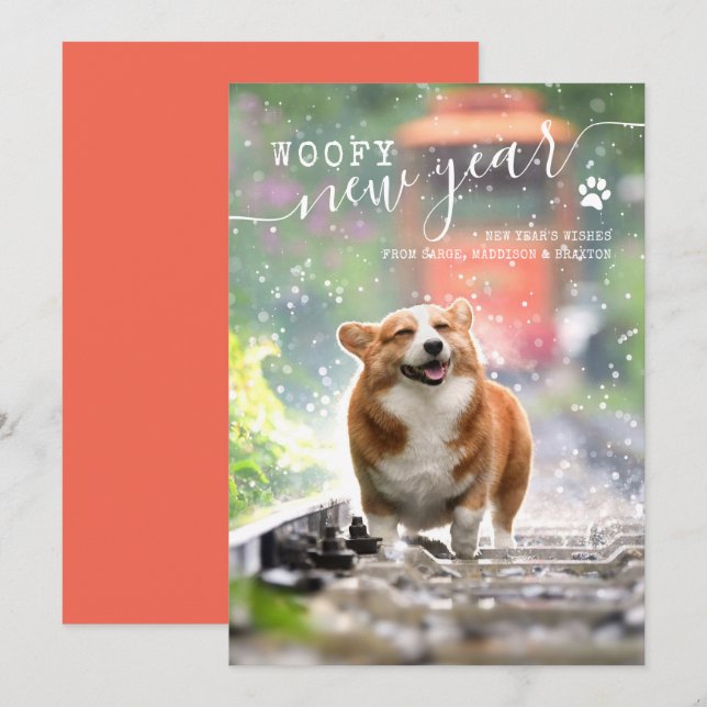 New Years Holiday Card Dog Photo (Front/Back)