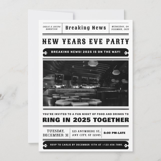 New Years Invite, Trendy New Years Eve Invitation (Front)