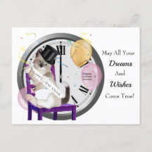 New Year's Kitten Clock Postcard