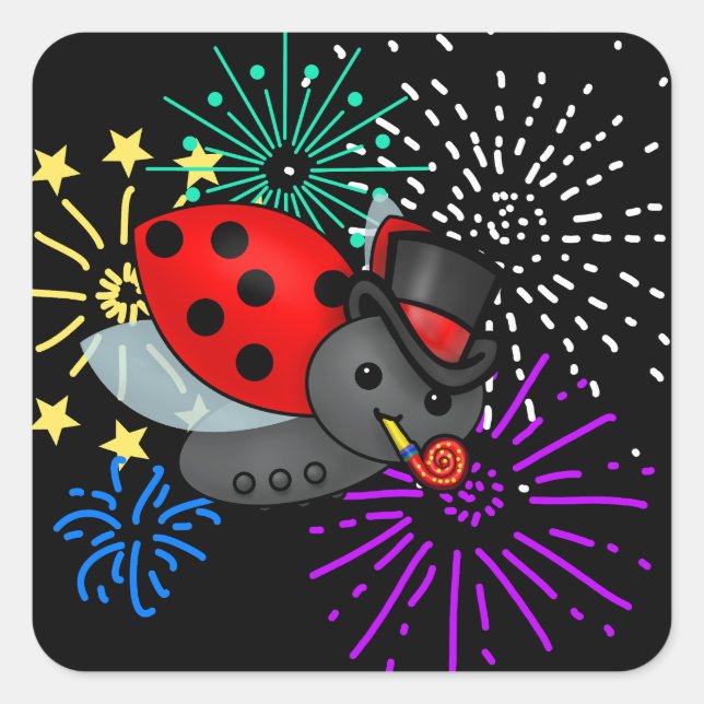 New Years Ladybug Square Sticker (Front)