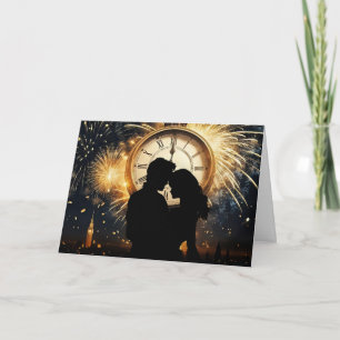 New Years Love Romance Romantic Clock Midnight Holiday Card