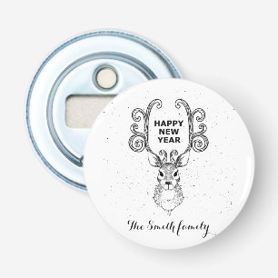 New Year's magic black and white reindeer Bottle Opener
