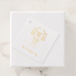 New Year's magic black and white reindeer Favour Tags