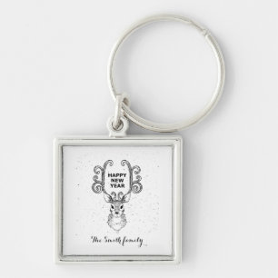 New Year's magic black and white reindeer  Key Ring