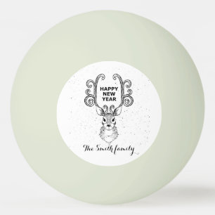 New Year's magic black and white reindeer Ping Pong Ball