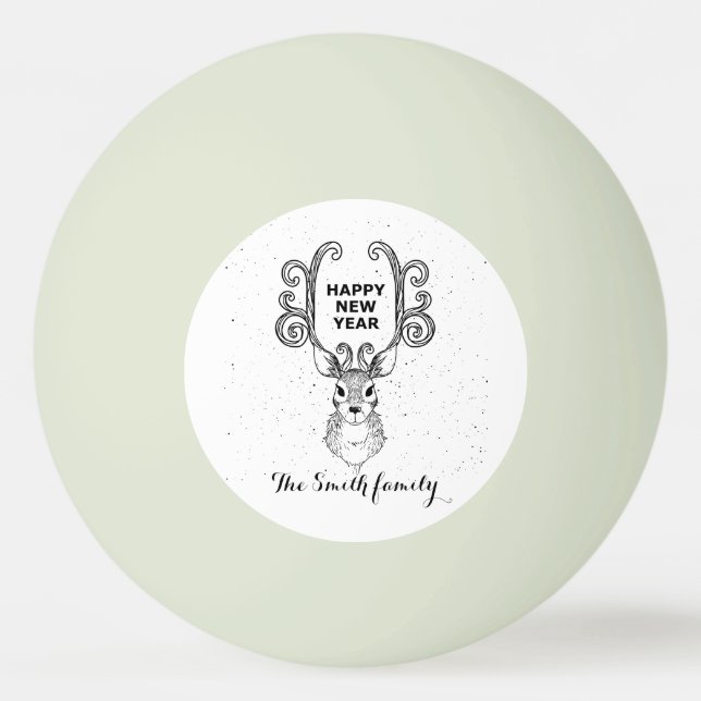 New Year's magic black and white reindeer    Ping Pong Ball (Front)