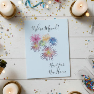 New Years Moving Announcement We've Moved Firework Postcard