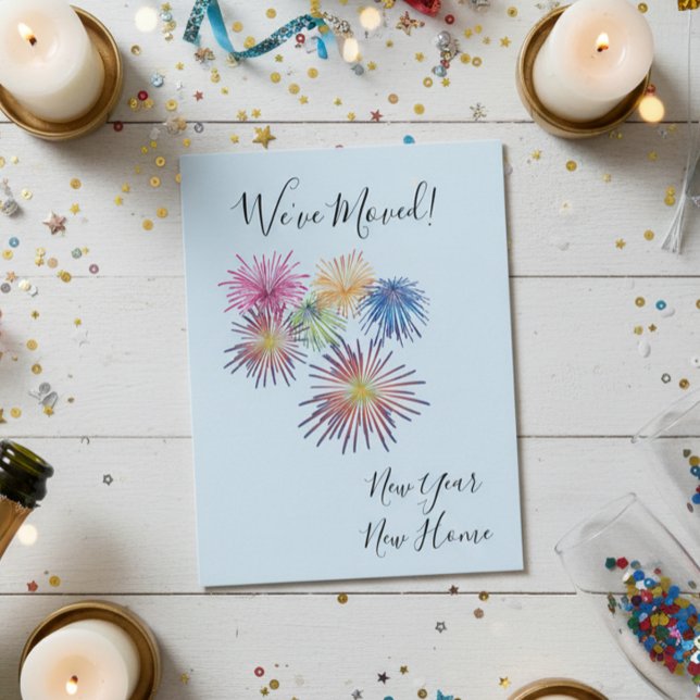 New Years Moving Announcement We've Moved Firework Postcard (Creator Uploaded)