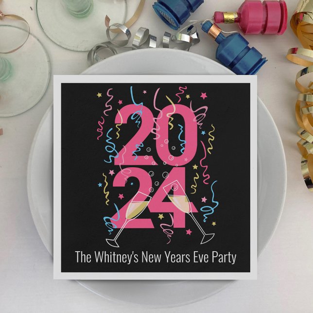 New Years Party 2024 champagne streamers custom Napkin (Creator Uploaded)