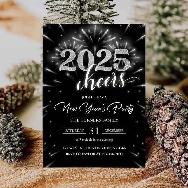 New Year's Party 2025 Silver Modern Invitation (Creator Uploaded)