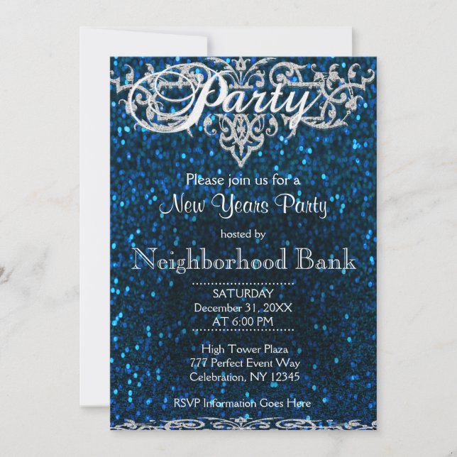 New Years Party | Blue and Silver Invitation (Front)
