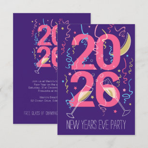 New Years Party champagne glasses celebration Invitation