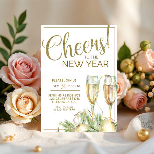 New Years Party, Cheers, Gold, Elegant  Invitation