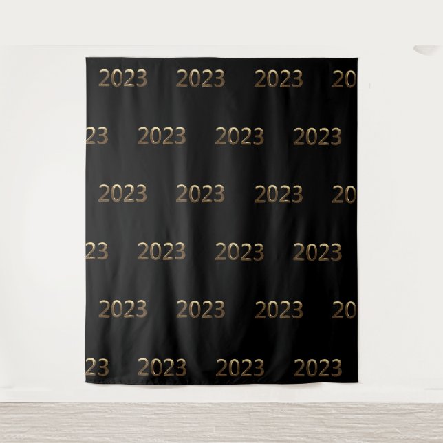New Year's Party Faux Gold 2023 Black Backdrop Tapestry (Front)