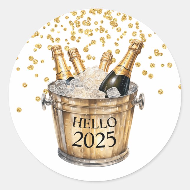 New Years Party Hello 2025 Classic Round Sticker (Front)