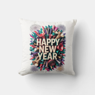 New Year's Party Horn T-Shirt, Confetti Burst Cushion