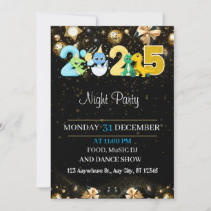 NEW YEARS PARTY INVITATION GOLD BLACK