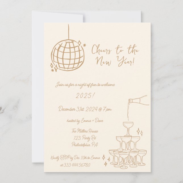 New Years Party Invite hand drawn scribble (Front)