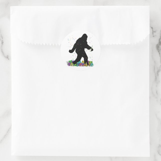 New Years Party Sasquatch Classic Round Sticker (Bag)