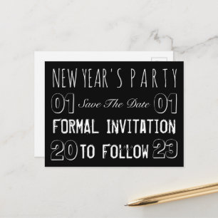 New Year's Party Save The Date Black and White Announcement Postcard