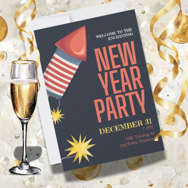 New Year's Party with Bottle Rocket  Invitation (Creator Uploaded)