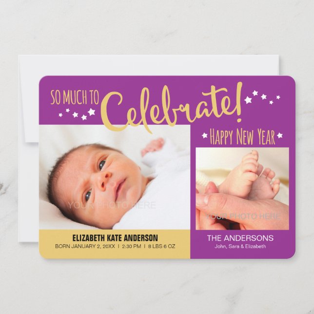 New Years Photo Baby Girl Announcement (Front)