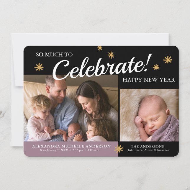 New Years Photo Baby Girl Birth Announcement (Front)