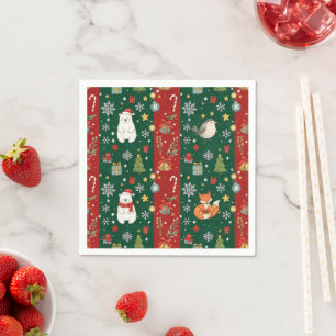 New Year's print, bear, Christmas tree, fox, bird Napkin