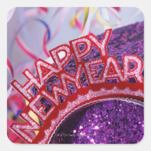 New Year's tiara and sequined hat, with Square Sticker