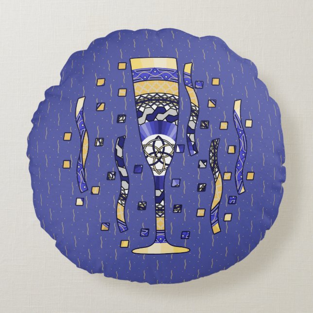 New Year's Toast Round Pillow (Front)