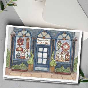  New Years Vintage Clock Shop Watercolor Card