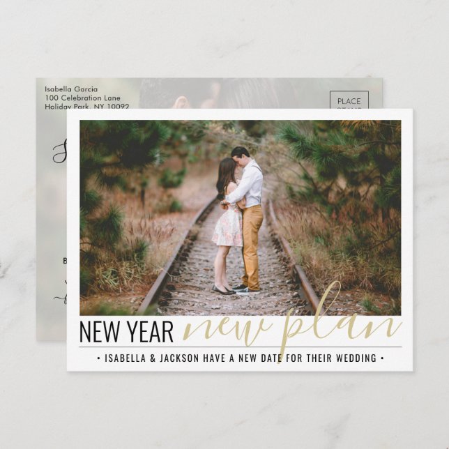 New Years Wedding Change of Plans 2 Photo Holiday Announcement Postcard (Front/Back)