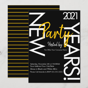 New Years White Yellow Typography Company Event Invitation