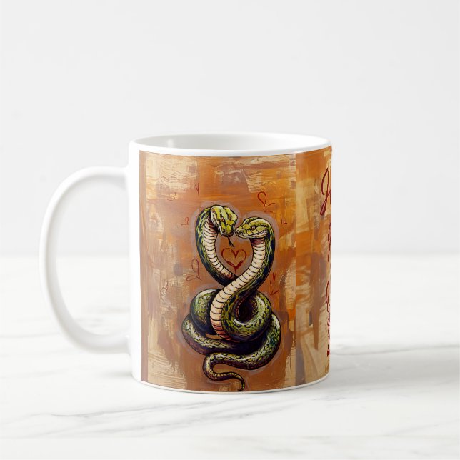 New Year's Wish for Love 2025 Wooden Snake  Coffee Mug (Left)