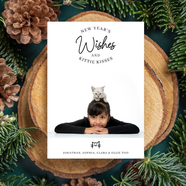 New Year's Wishes, Kitty Cat Kisses Cute Pet Photo Holiday Card (Creator Uploaded)