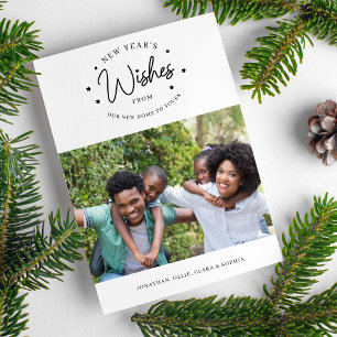 New Year's Wishes, New Home Address 2 Photos Holiday Card
