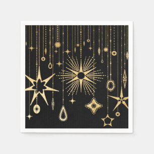 New Year's Wishes Stars Black and Gold Napkin