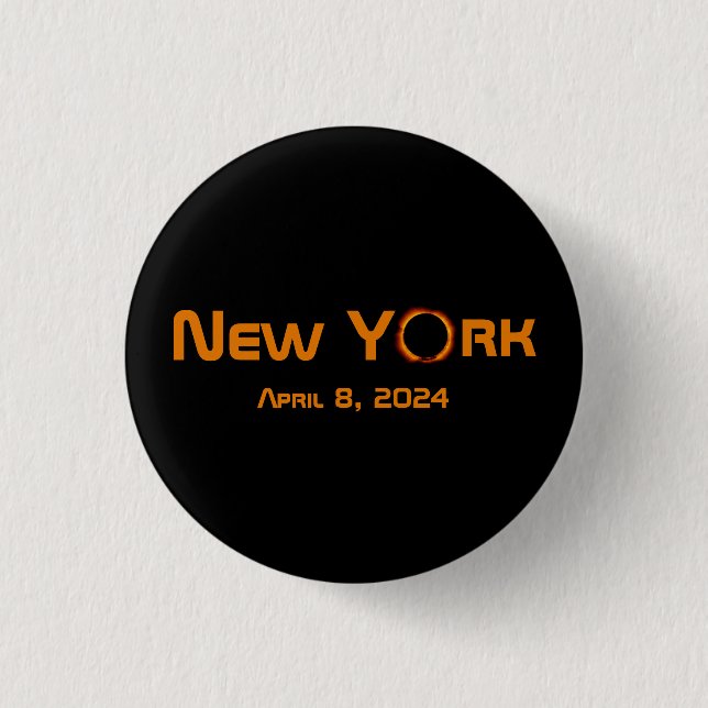 New York 2024 Total Solar Eclipse  3 Cm Round Badge (Front)