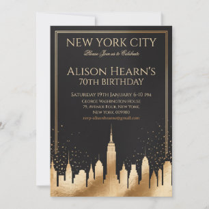 New York 70th Birthday Gold Black Invitation