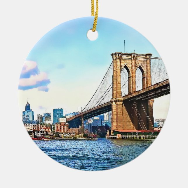 New York Abutment of Brooklyn Bridge Ceramic Ornament (Front)