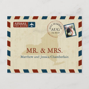 New York Airmail Wedding Thank You Postcard