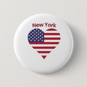 New York American Flag Heart 6 Cm Round Badge