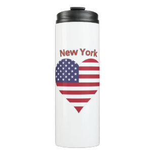 New York American Flag Heart Thermal Tumbler