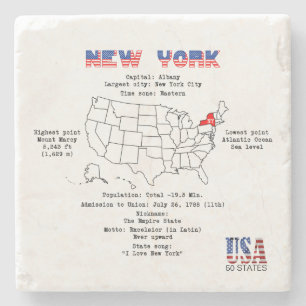 New York American state on a map and useful info Stone Coaster