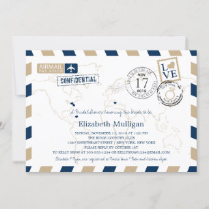 New York and New Jersey Airmail   Bridal Shower Invitation