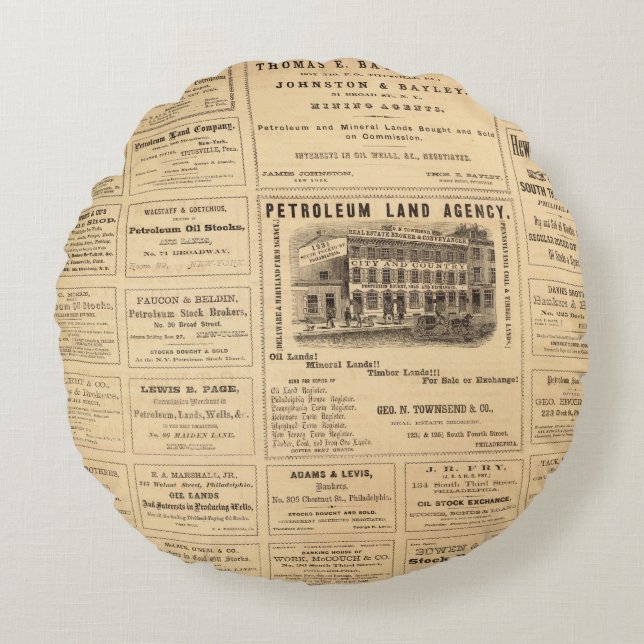 New York and Pennsylvania Oil Advertisements Round Cushion (Front)