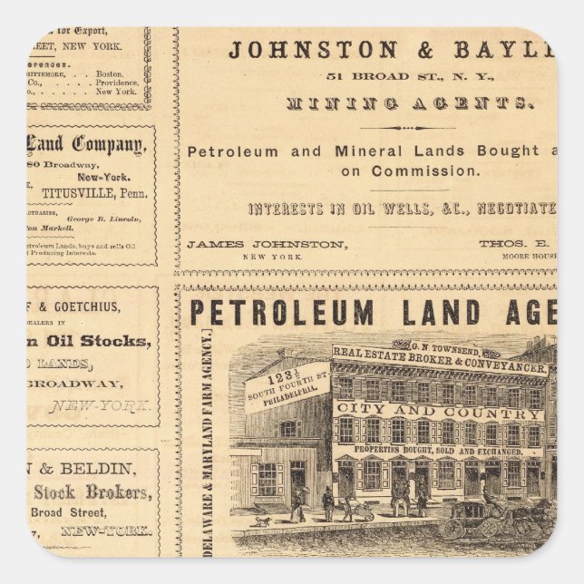 New York and Pennsylvania Oil Advertisements Square Sticker (Front)