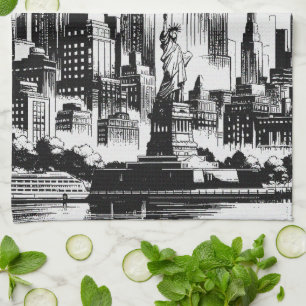 New York Black and White Tea Towel