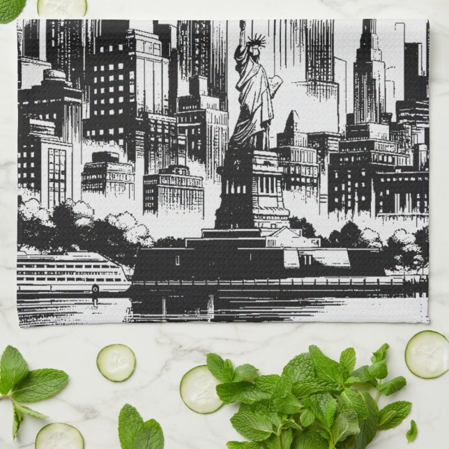 New York Black and White Tea Towel (Folded)