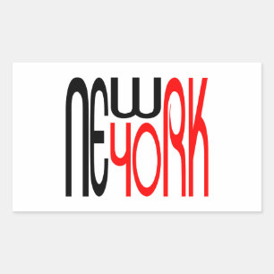 New-York-Black-Red Typography Rectangular Sticker